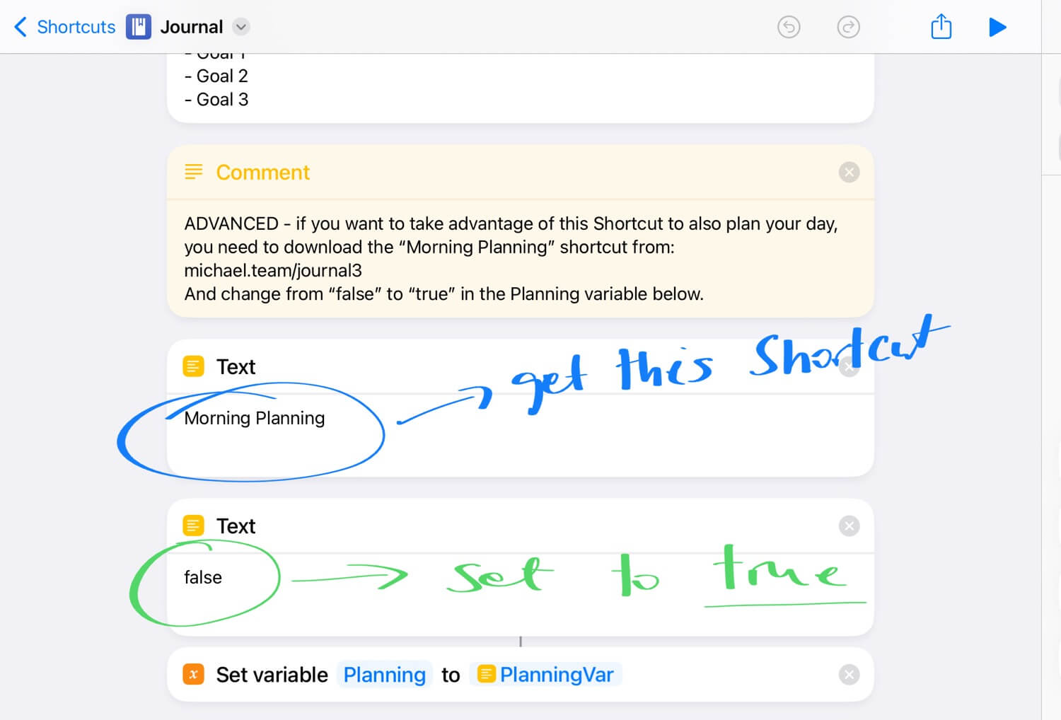 Journaling Shortcut version 3 - simplified, improved and with Apple Notes support Planning